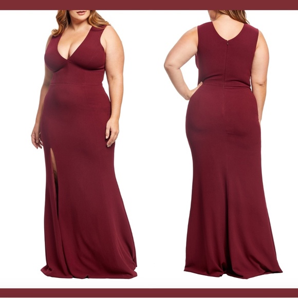 EUC $288 Dress the Population Sandra Trumpet Gown burgundy [ PLUS SZ XXL‎ ] - Picture 1 of 11